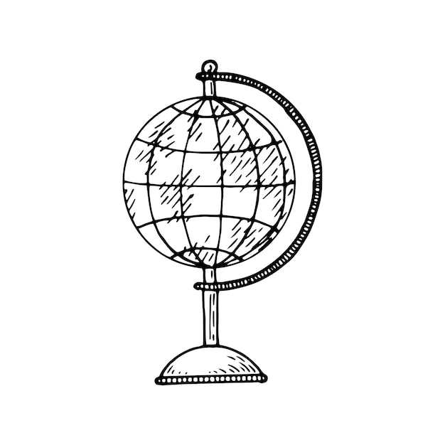 Vector globe line art world map geography lesson hand drawn doodle vector illustration