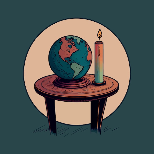 A globe and a lit candle to represent the campaign against climate change called earth hour