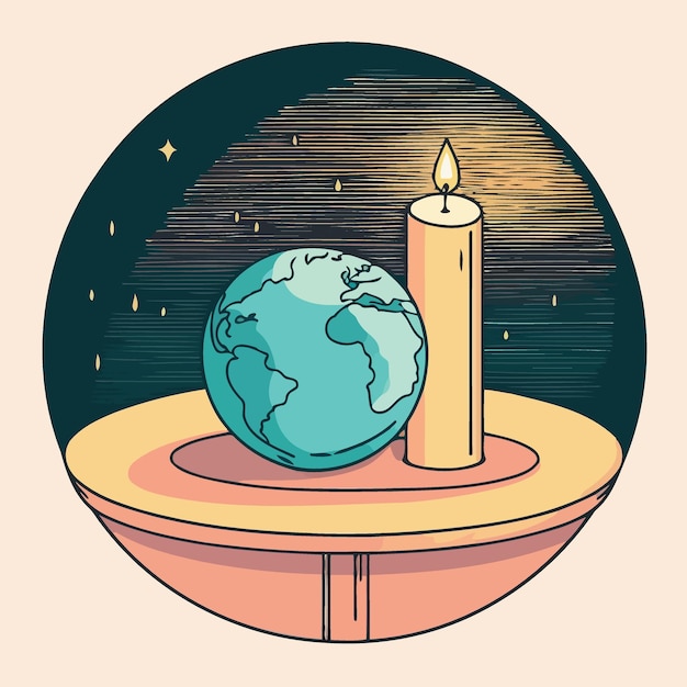 A globe and a lit candle to represent the campaign against climate change called earth hour