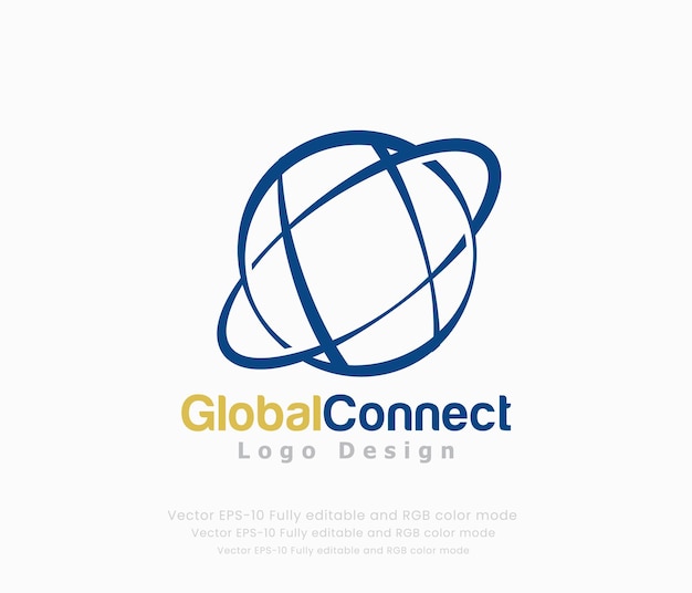 Vector globe logo design with a blue and yellow color