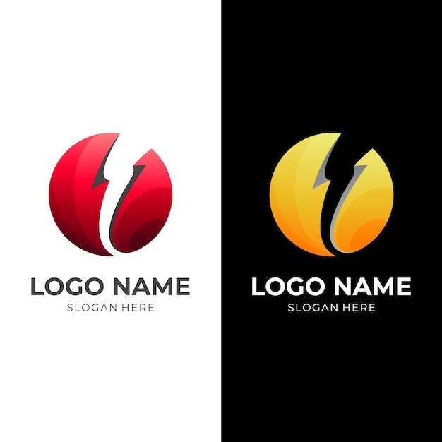 Vector globe logo and thunder design combination, simple logo template