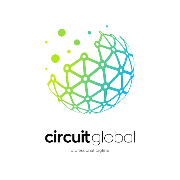 Vector globe logo with data grid