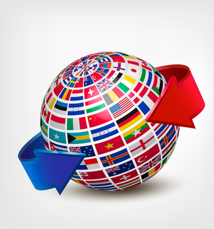 वेक्टर globe made out of flags with two arrows. 