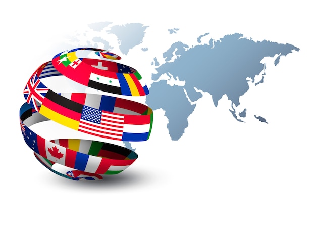 Premium Vector | Globe made out of flags on a world map