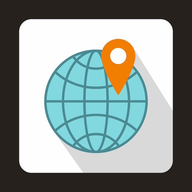 Globe and map pointer icon in flat style on a white background