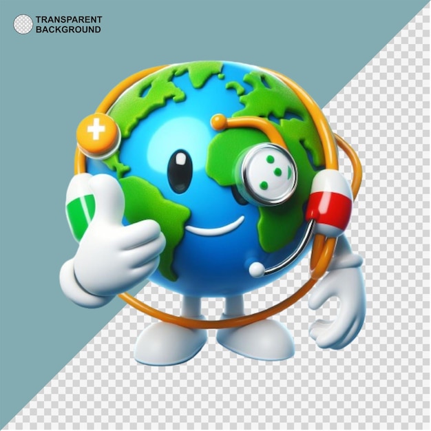 Маскот глобуса с изображением здоровья в честь Всемирного дня здоровья 3D