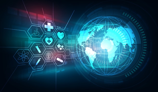 世界と医療ヘルスケアの技術革新の概念