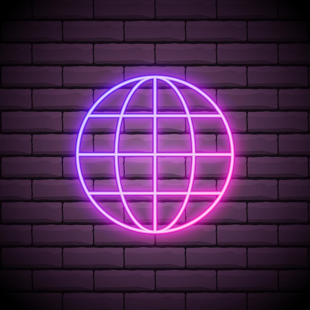 Vector globe neon sign night bright advertisement vector illustration in neon style for geography and knowledge