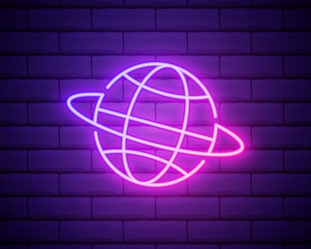 Insegna al neon del globo pubblicità luminosa notturna illustrazione vettoriale in stile neon per geografia e conoscenza