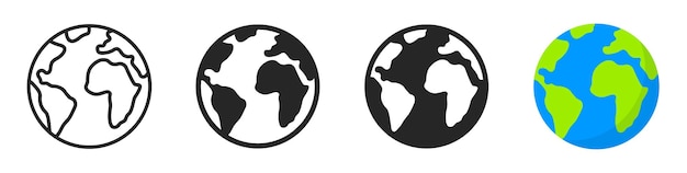 Globe pictogrammen instellen Planeet aarde symbool collectie Wereld planeet aarde pictogram lijn en vlakke stijl voorraad