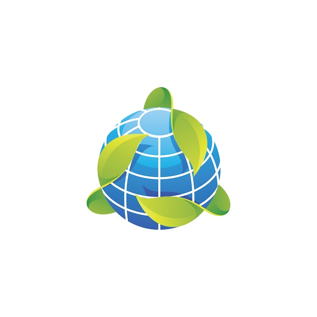 Globe planet with green leaves logo