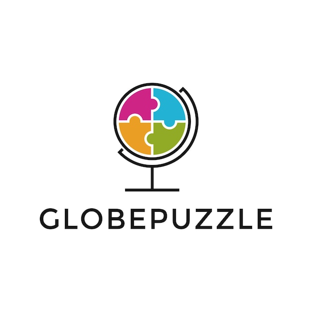 Globe puzzle logo design vector template