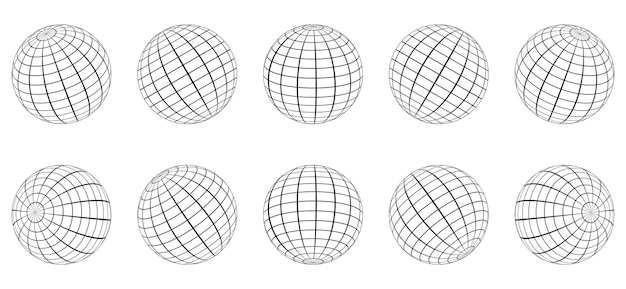 Globe Raster Bol Set 3D Draad Wereldwijde Aarde Breedtegraad Lengtegraad Geometrisch Raster Globe