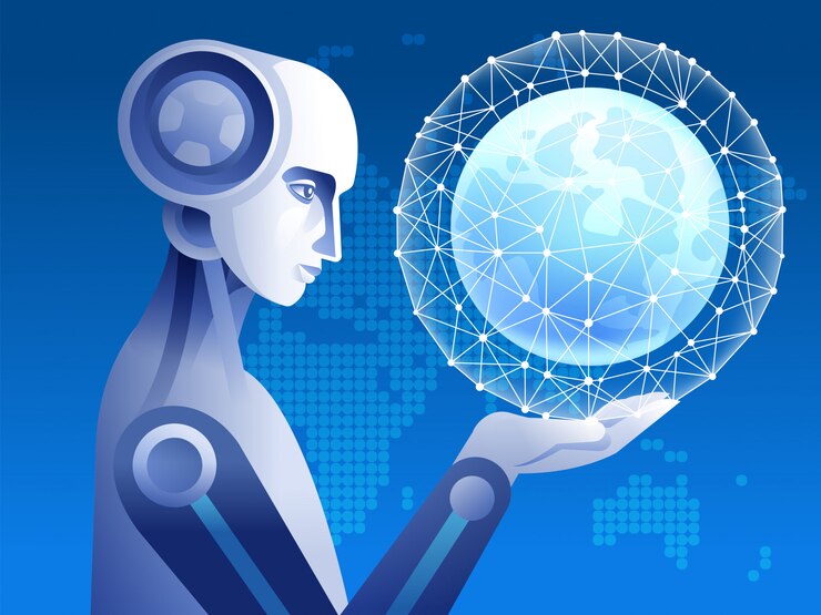 Vector globe in the robotic hand