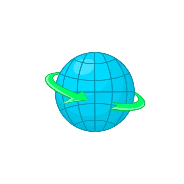 白い背景に漫画のスタイルの地球儀と世界の矢印シンボル アイコン