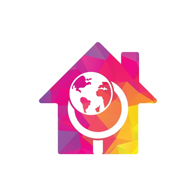 Globe search home shape concept logo vector icon