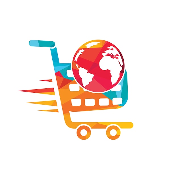 Globe shopping cart vector logo design