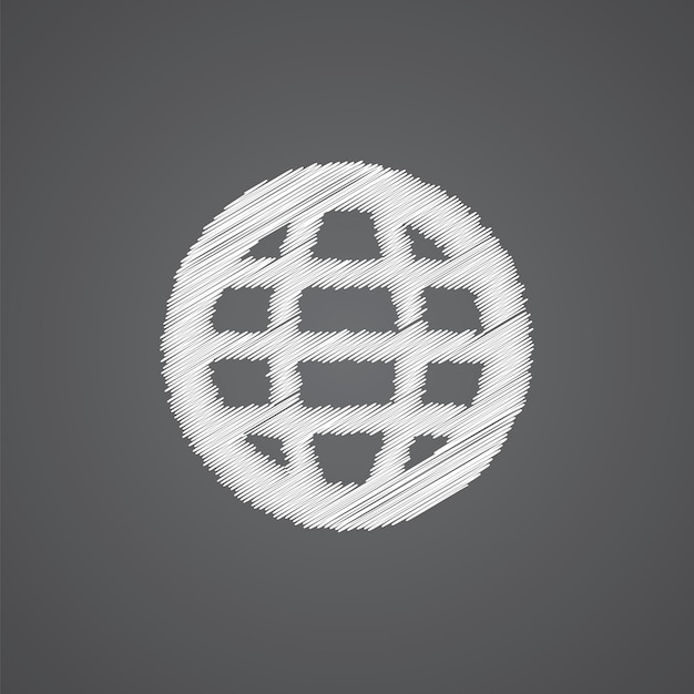 Глобус эскиз логотипа каракули значок, изолированные на темном фоне