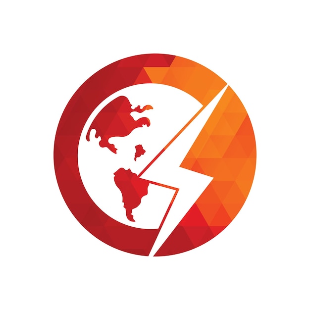 Шаблон значка векторного логотипа глобуса и грома Шаблон векторного логотипа мира грома