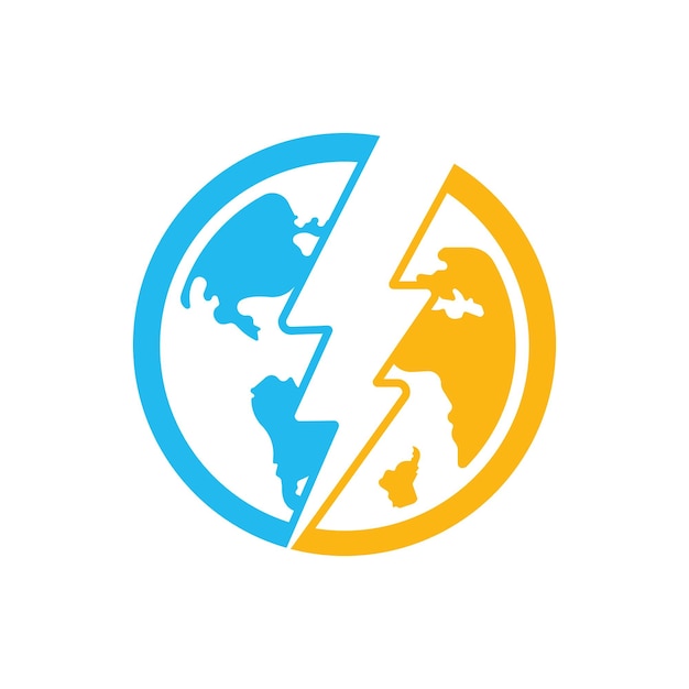 Шаблон значка векторного логотипа глобуса и грома Шаблон векторного логотипа мира грома