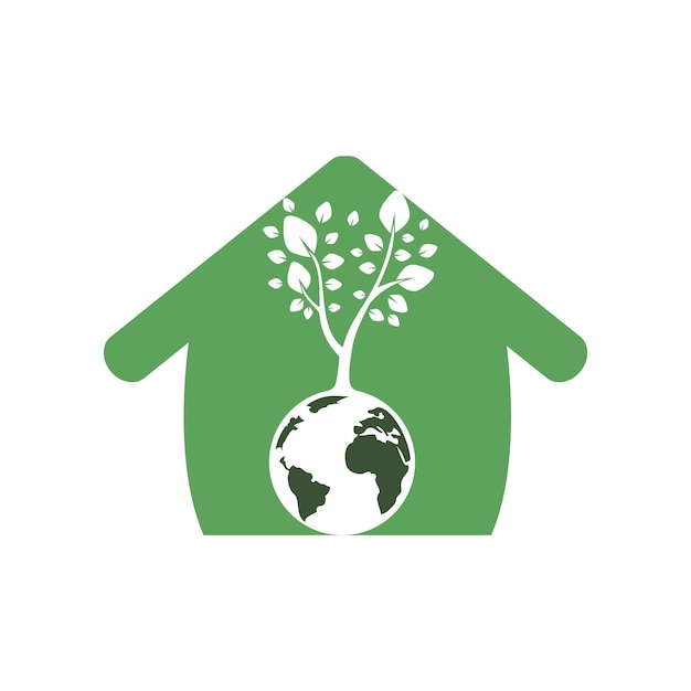 Globe tree with home vector logo design template