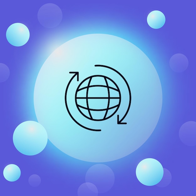 Globe with circular arrows line icon Planet earth geography view maps location geolocation gps cartography travel Navigation concept Glassmorphism style Vector line icon for Advertising