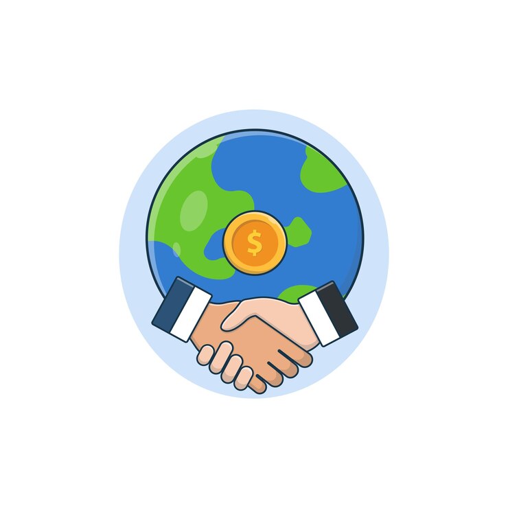 Globe with Handshake and Coin Vector Illustration World Economy Concept Design