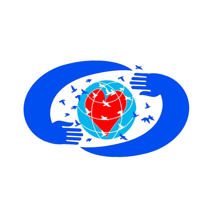 Vector globe with the heart in safe hands