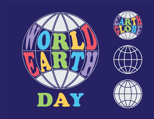 A globe with the words 'World Earth Day' along with a globe line art and a silhouette