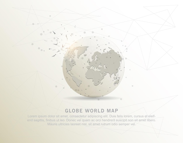 Globe world map shape point line and composition digitally drawn in the form of broken a part triangle shape and scattered dots