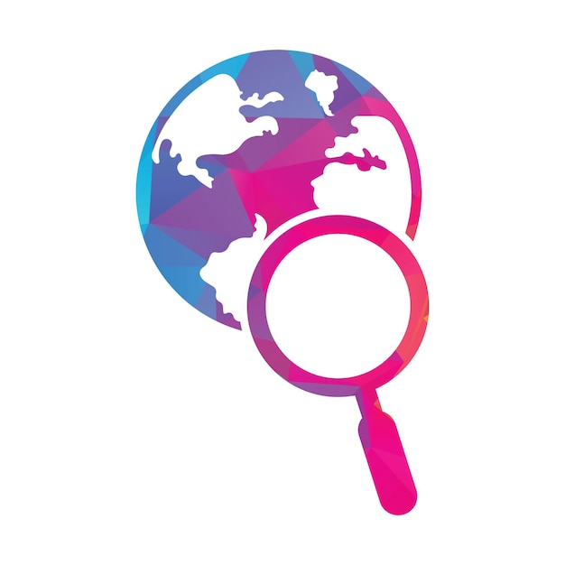 Globe zoek logo vector pictogram. combinatie van wereld en loeplogo.
