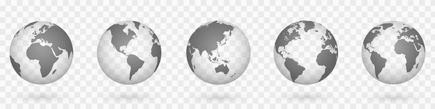 Globes of Earth 3D set. Realistic world map in globe shape. World maps realistic with shadow