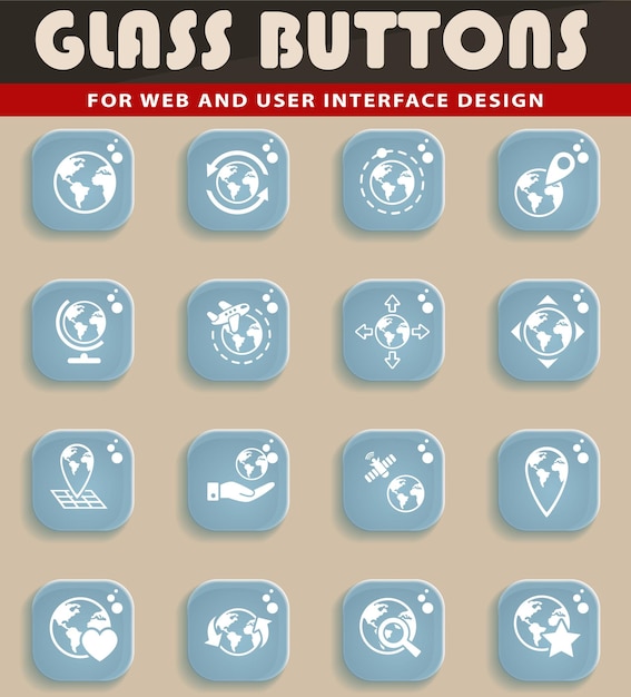 Globes icons on glass buttons