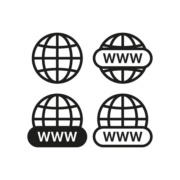 Vector globes met www tekst lijn pictogram internet toegang wereldwijd web teken wereldwijde netwerkverbinding mobiele communicatie draadloze wifi online concept vector lijn pictogram voor business en reclame