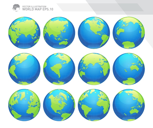 Globes showing earth with all continents