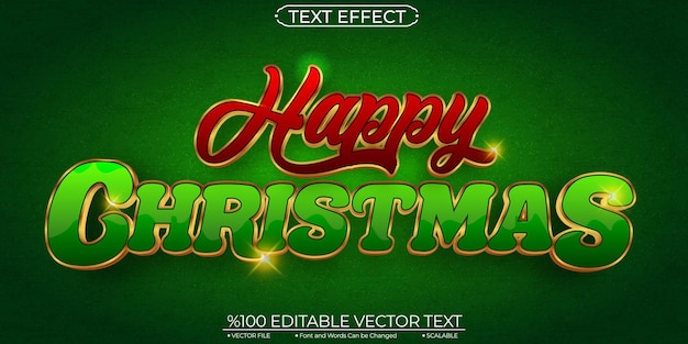 Вектор glod shiny red and green happy christmas редактируемый и масштабируемый векторный текстовый эффект