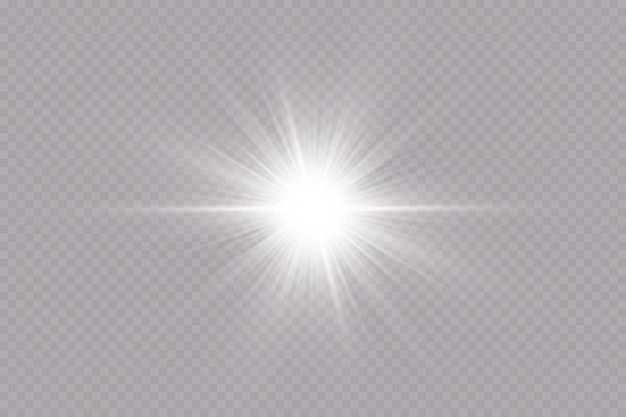 Gloedeffect. ster op transparante achtergrond. felle zon. vector illustratie.