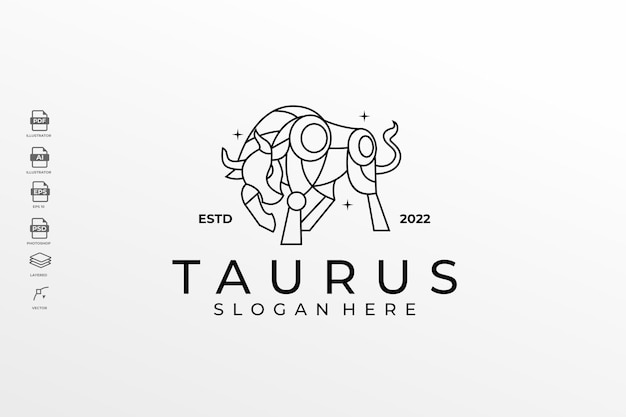 Vector gloednieuw design lineart zodiac taurus tattoo illustratie