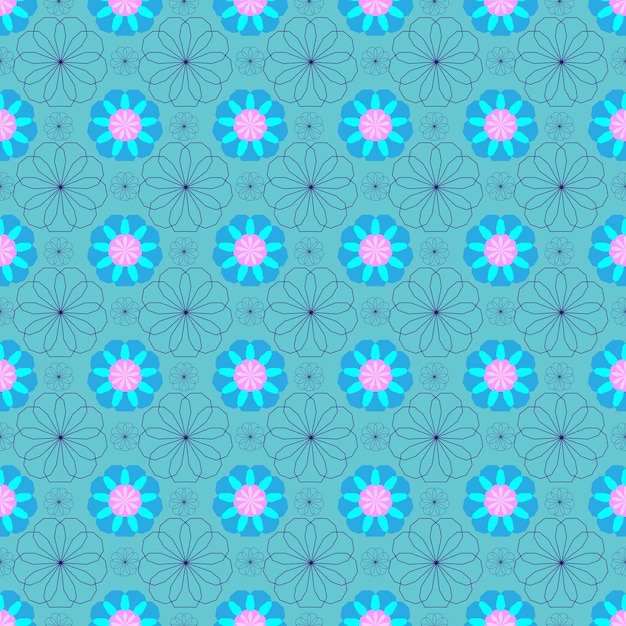 Gloeiend blauw bloemen naadloos patroon op antieke achtergrond Geometrische flora lijnstof naadloos