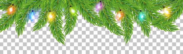 Gloeiend kleurrijk kerst- of nieuwjaarsslingerkoord met dennentakken vector gloeilampen