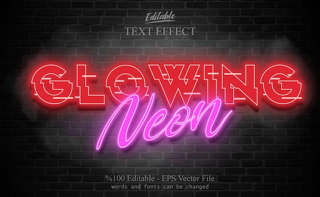 Vector gloeiend neon bewerkbaar teksteffect
