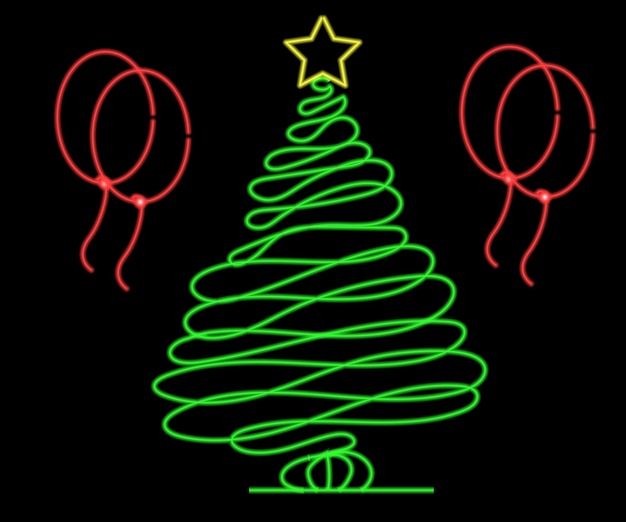 Gloeiend neon kerstboom teken licht met aan en uit versies vectorillustratie