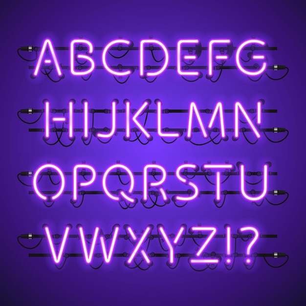 Vector gloeiend neonviolet alfabet