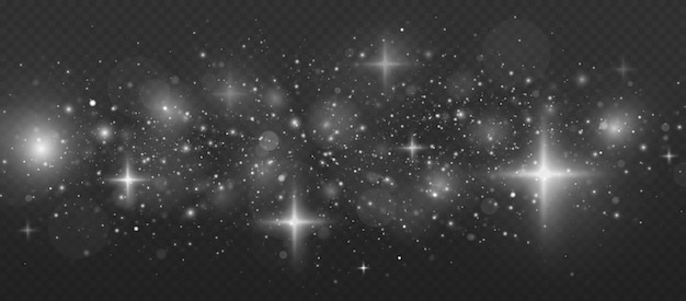 Gloeiend stofdeeltjes effect. Witte vonken en sterren schitteren speciaal lichteffect.