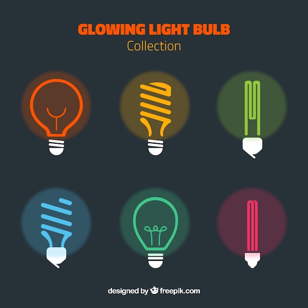 Vector gloeiende gloeilampen in kleurrijke stijl