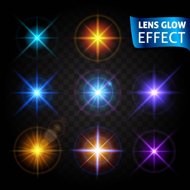 Gloeiende lichtverblinding, heldere realistische lichteffecten. Gebruik ontwerp, gloed voor het nieuwe jaar, kerst en feestdagen.