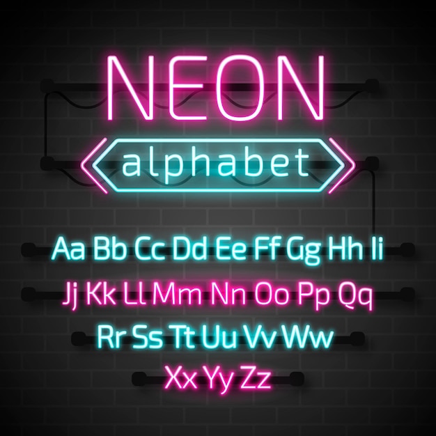 Gloeiende neon alfabetletters