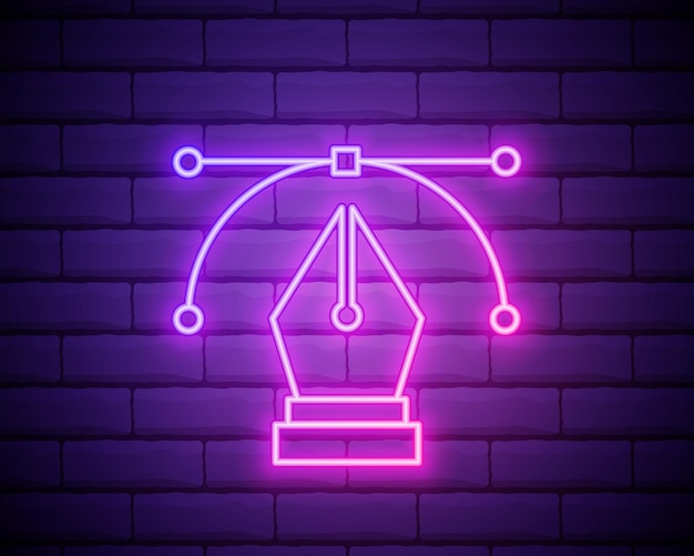 Gloeiende neon Bezier curve pictogram geïsoleerd op bakstenen muur achtergrond Pen gereedschapspictogram vectorillustratie