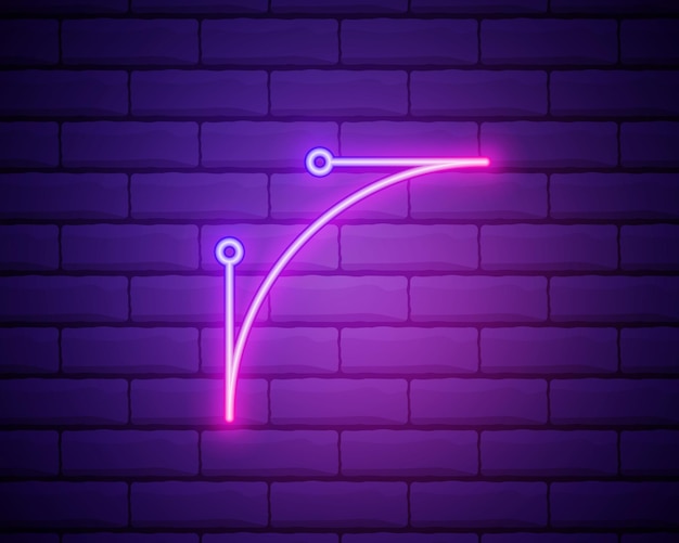 Gloeiende neon bezier curve pictogram geïsoleerd op bakstenen muur achtergrond pen gereedschapspictogram vectorillustratie