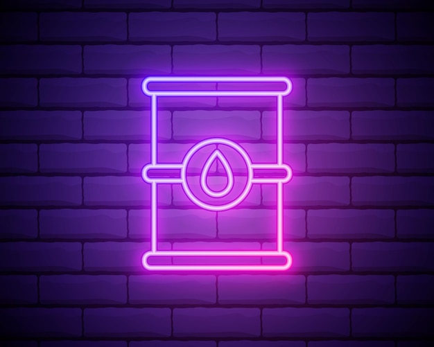 Gloeiende neon lijn Vat olie pictogram geïsoleerd op bakstenen muur achtergrond Vector Illustration